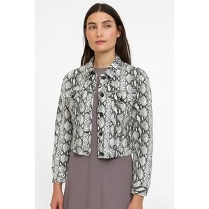 Frame Jacket Small‎ Gris Multi Python Animal Print Black White Denim